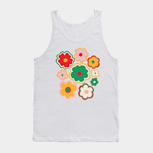 Hippie retro 70s flower pattern in red, green and pink Tank Top